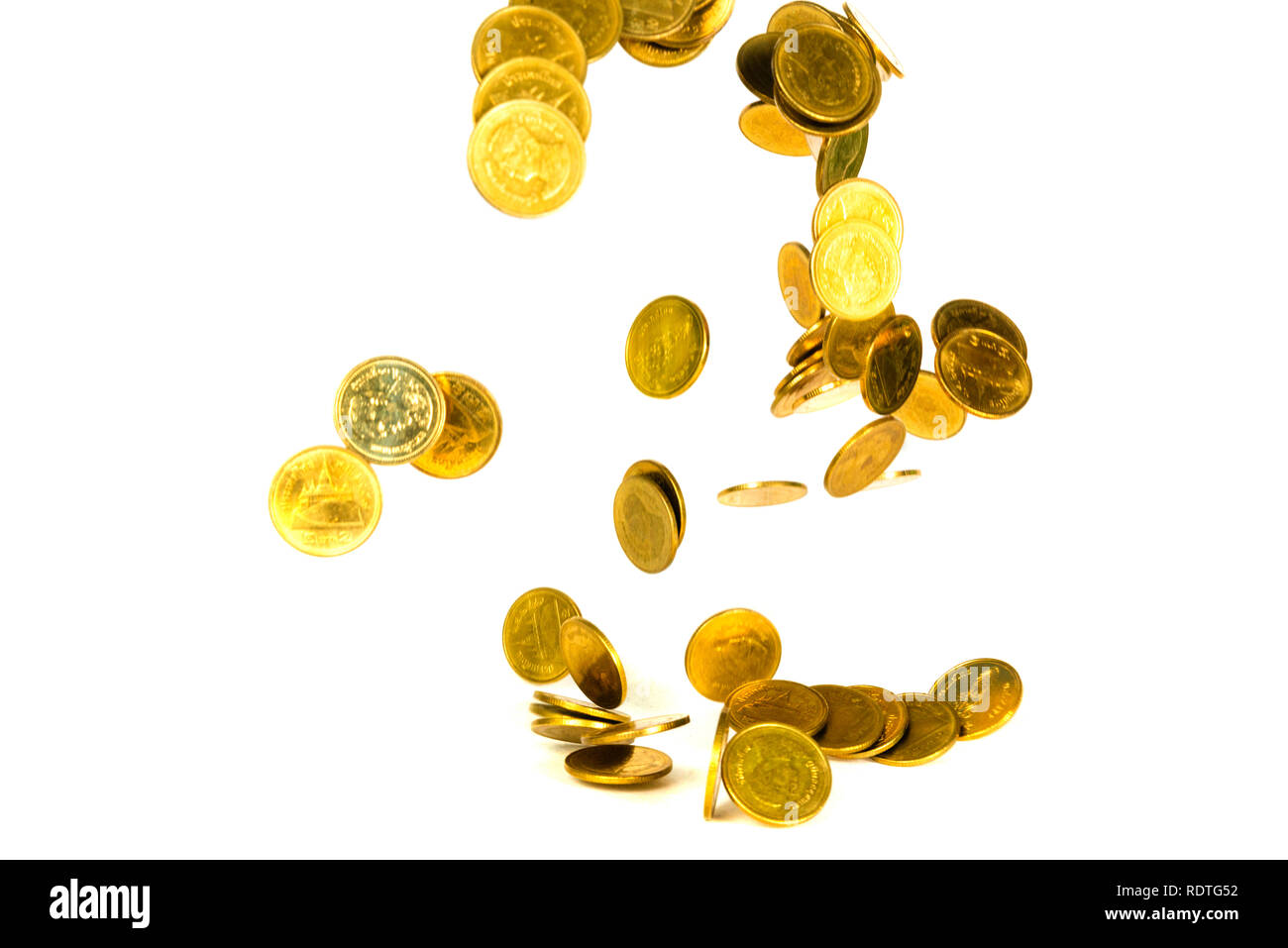 Movement of falling gold coin, flying coin, rain money isolated on ...