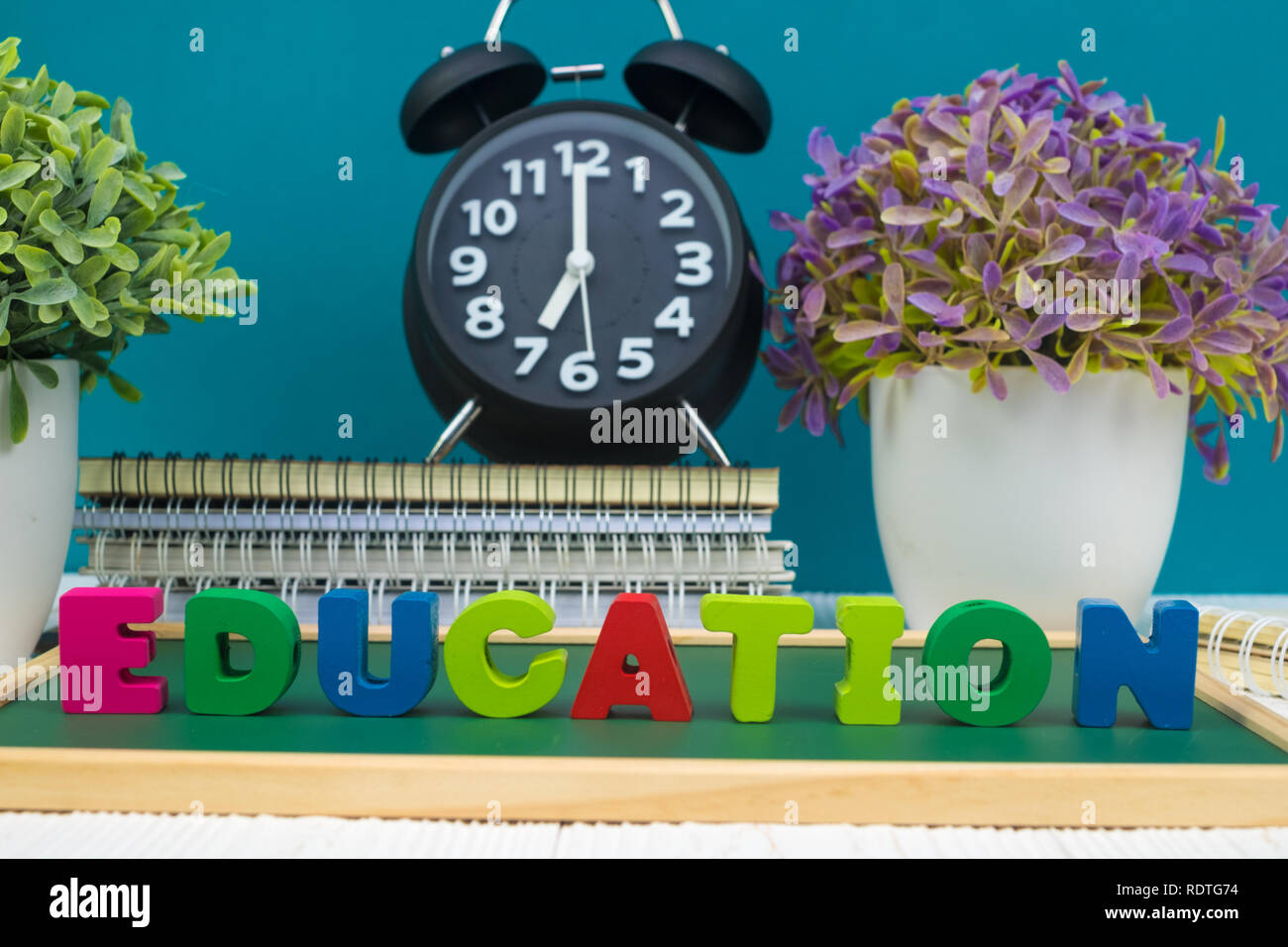 Back to school concept idea, Education text and green chalkboard with ...