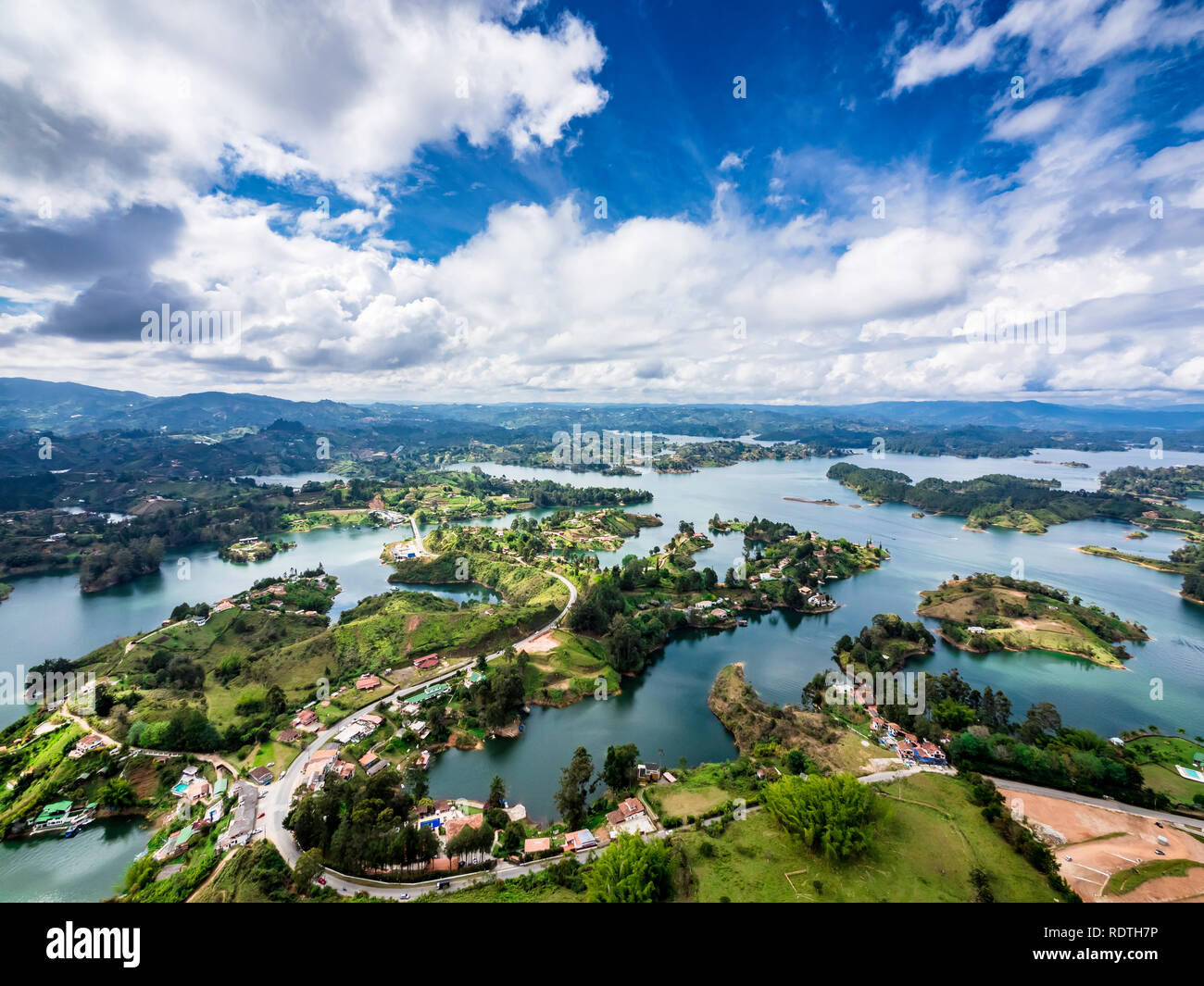 Amazing view of Guatape lake from Piedra El Penol, Colombia Stock Photo