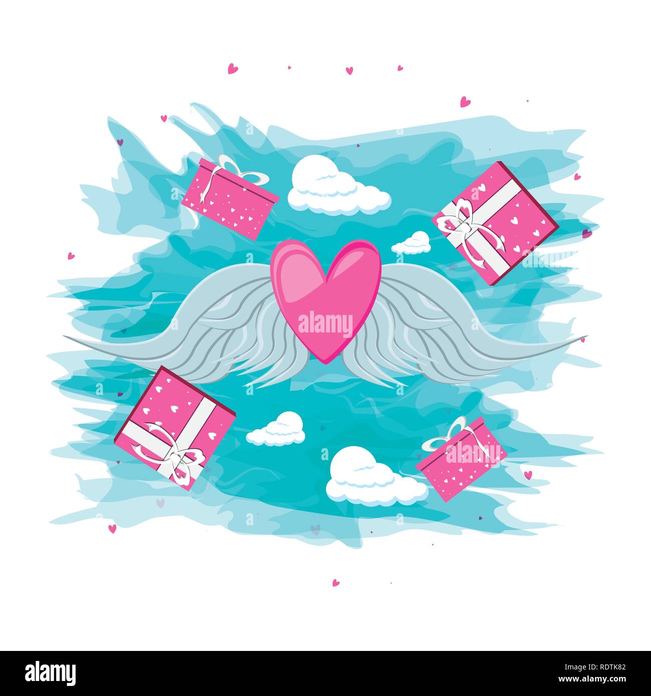 valentines day card and heart with wings vector illustration design ...