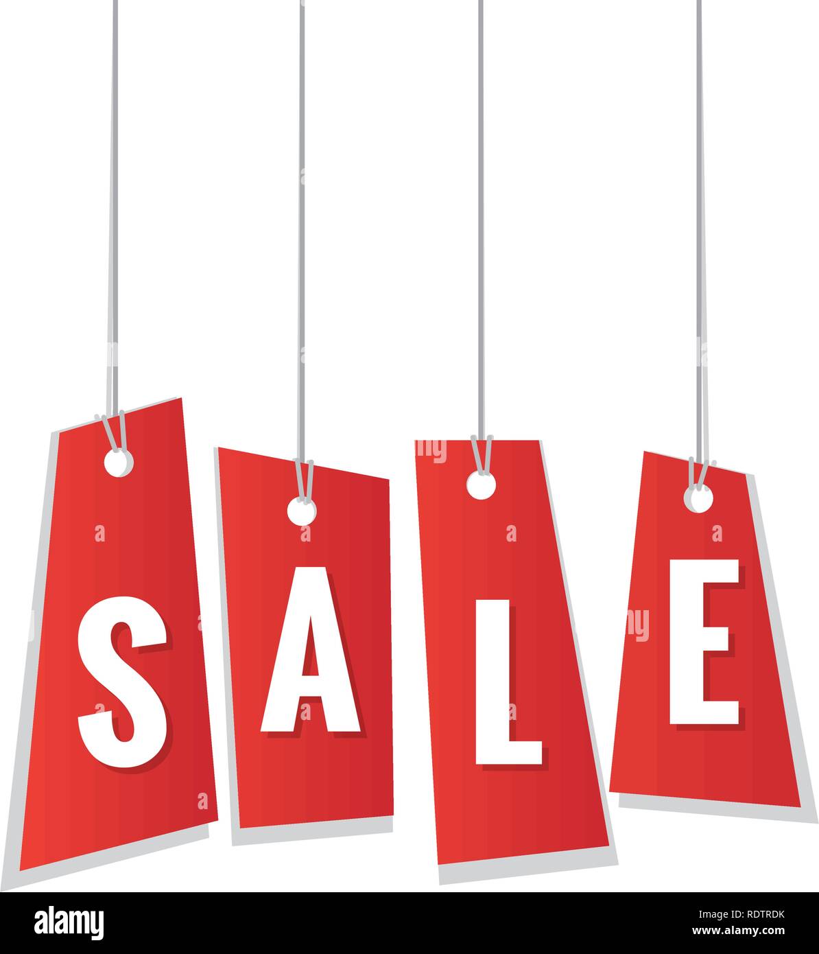 red sale tag hanging mobile heading design on white backdround for banner or poster. Sale and