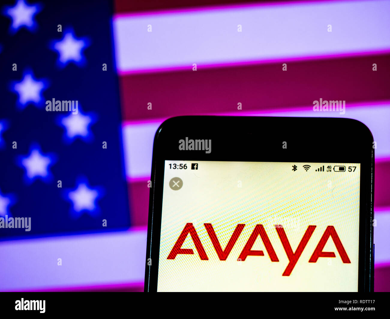 Avaya Technology company logo seen displayed on smart phone Stock Photo