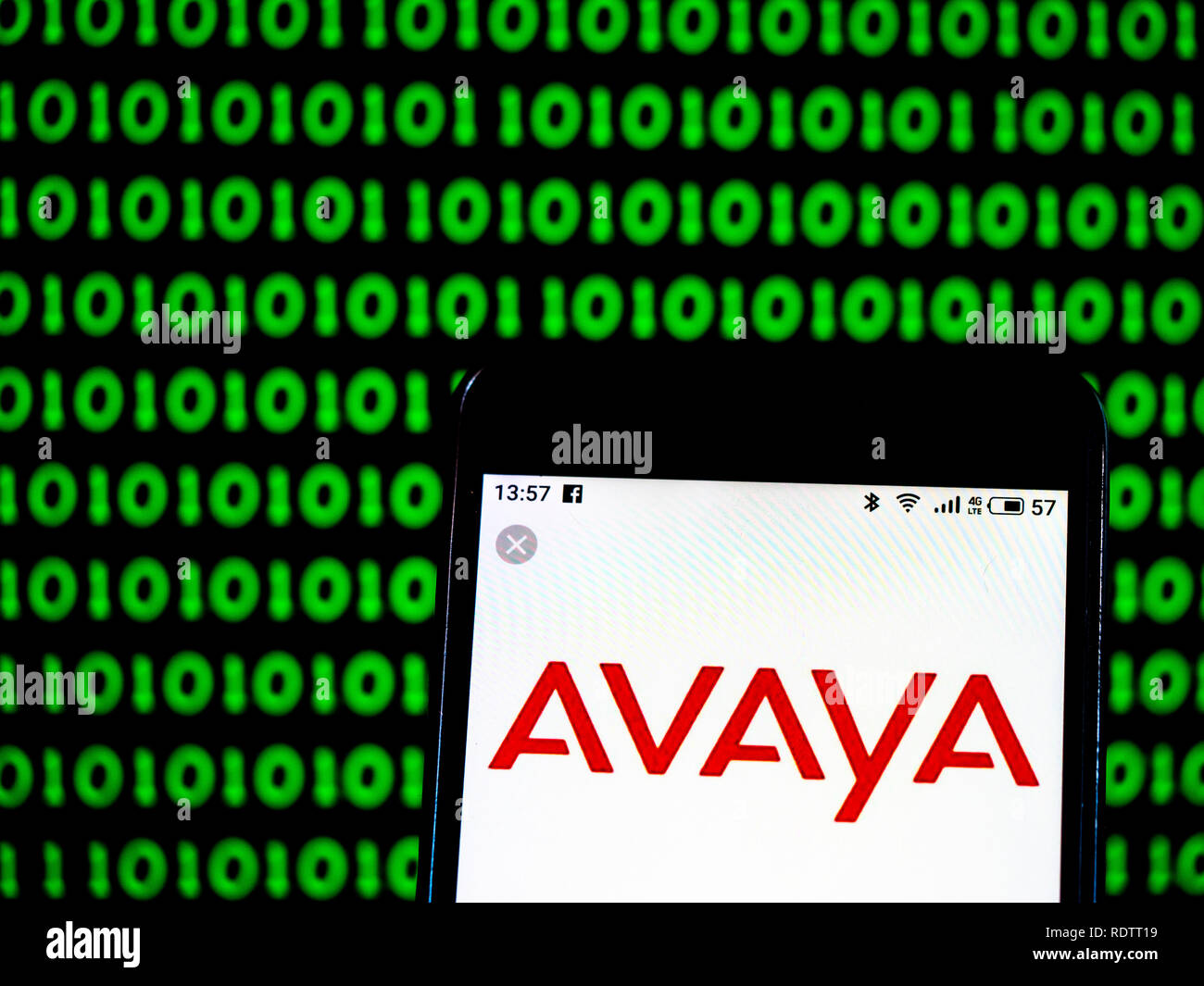 Avaya Technology company logo seen displayed on smart phone Stock Photo