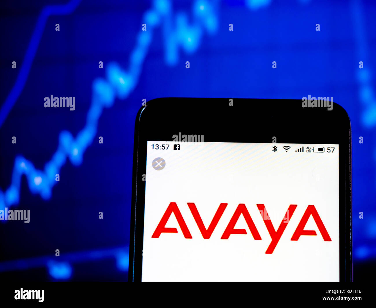 Avaya Technology company logo seen displayed on smart phone Stock Photo
