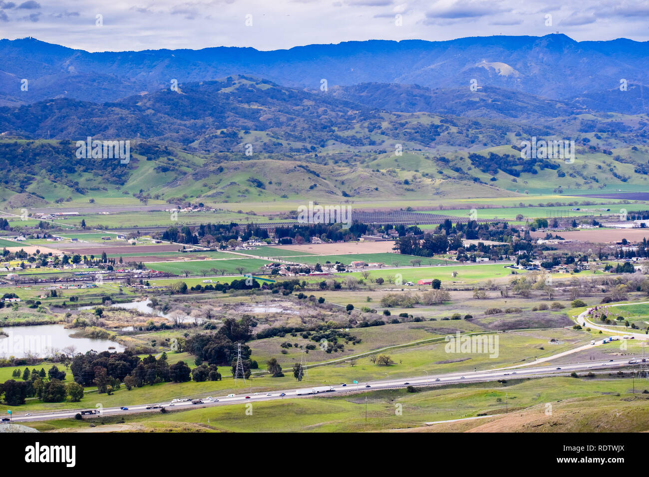 View towards Coyote Valley Santa Cruz mountains in the background