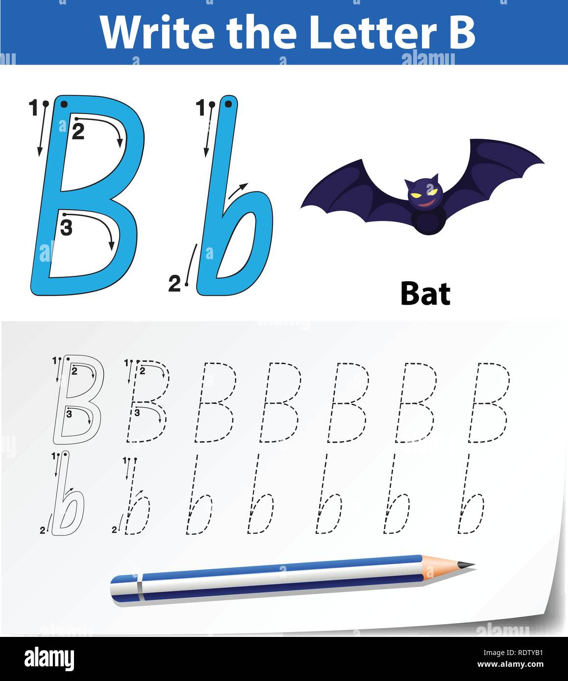 Letter B tracing alphabet worksheets illustration Stock Vector Image & Art  - Alamy