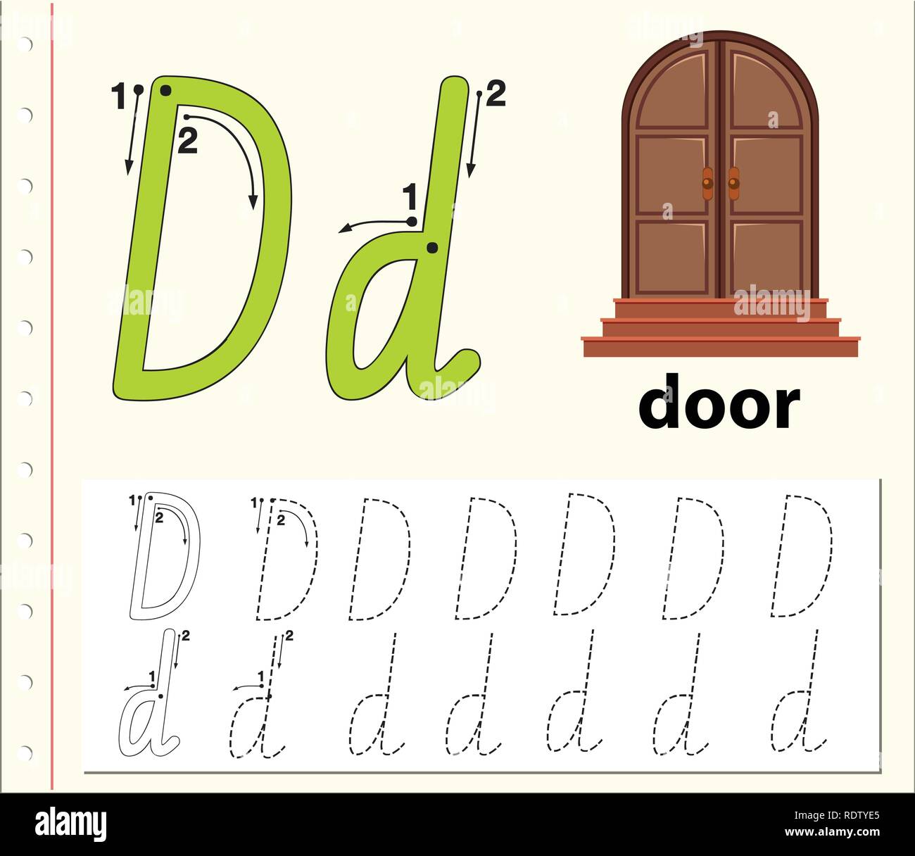 letter d tracing alphabet worksheets illustration stock vector image art alamy