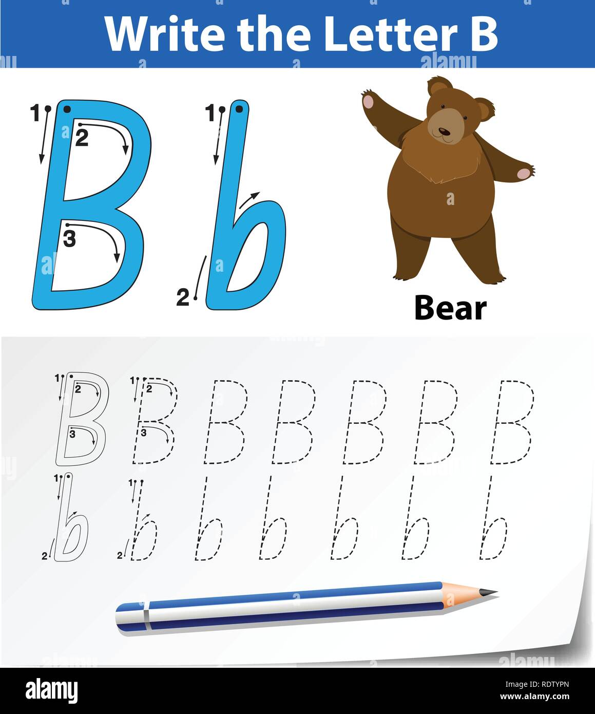 Letter B Tracing Alphabet Worksheets Illustration Stock Vector Image ...