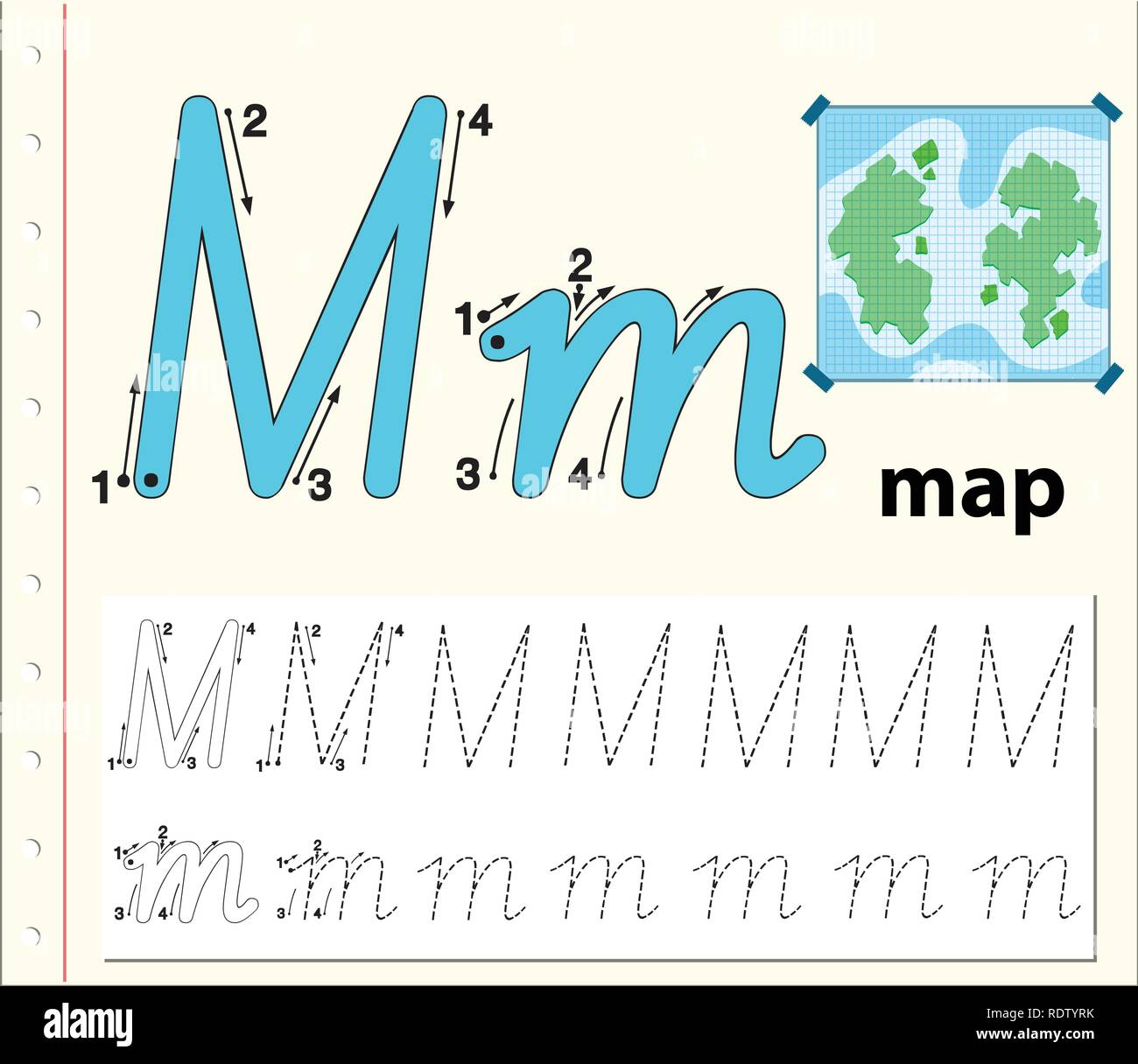 Letter M tracing alphabet worksheets illustration Stock Vector Image ...