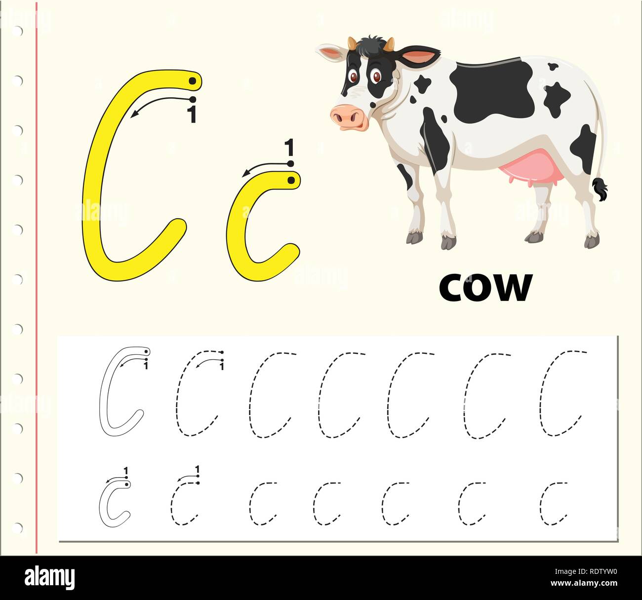 Letter C tracing alphabet worksheets illustration Stock Vector Image ...