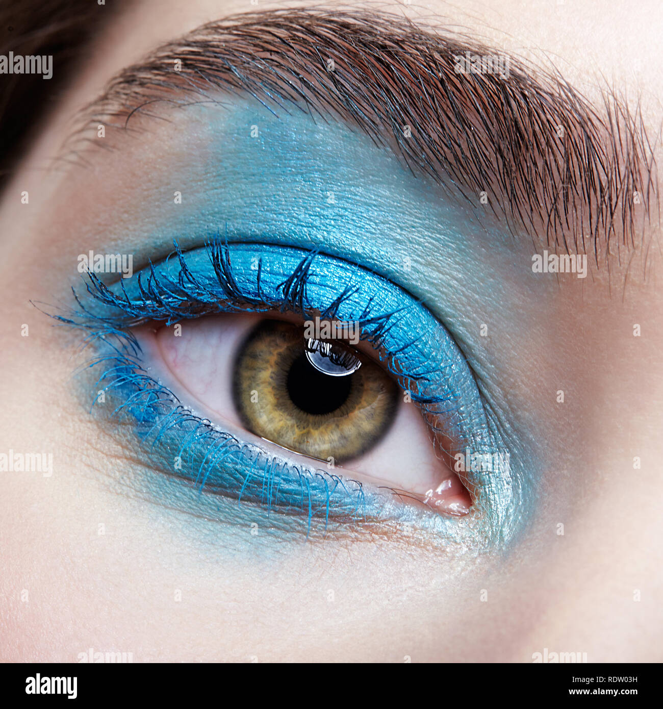 Closeup macro portrait of human female eye. Woman with unusual evening ...