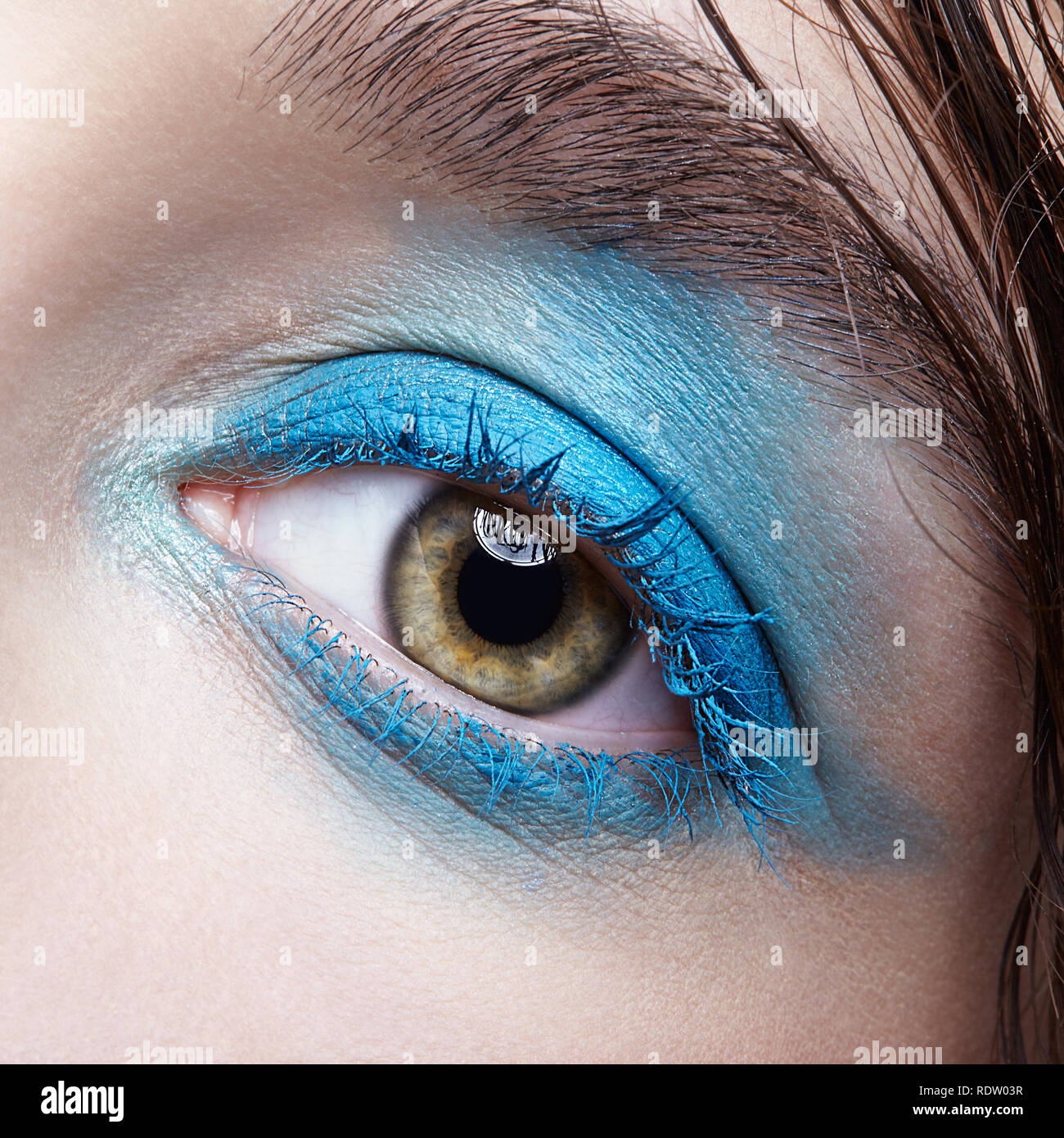 Closeup macro portrait of human female eye. Woman with unusual evening ...