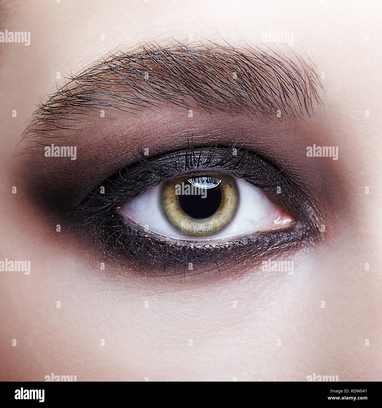 Closeup macro portrait of human female eye. Woman with unusual evening ...