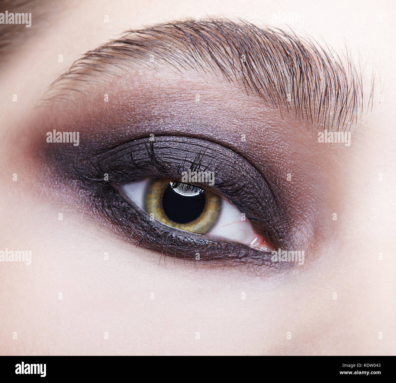 Closeup macro portrait of human female eye. Woman with unusual evening ...
