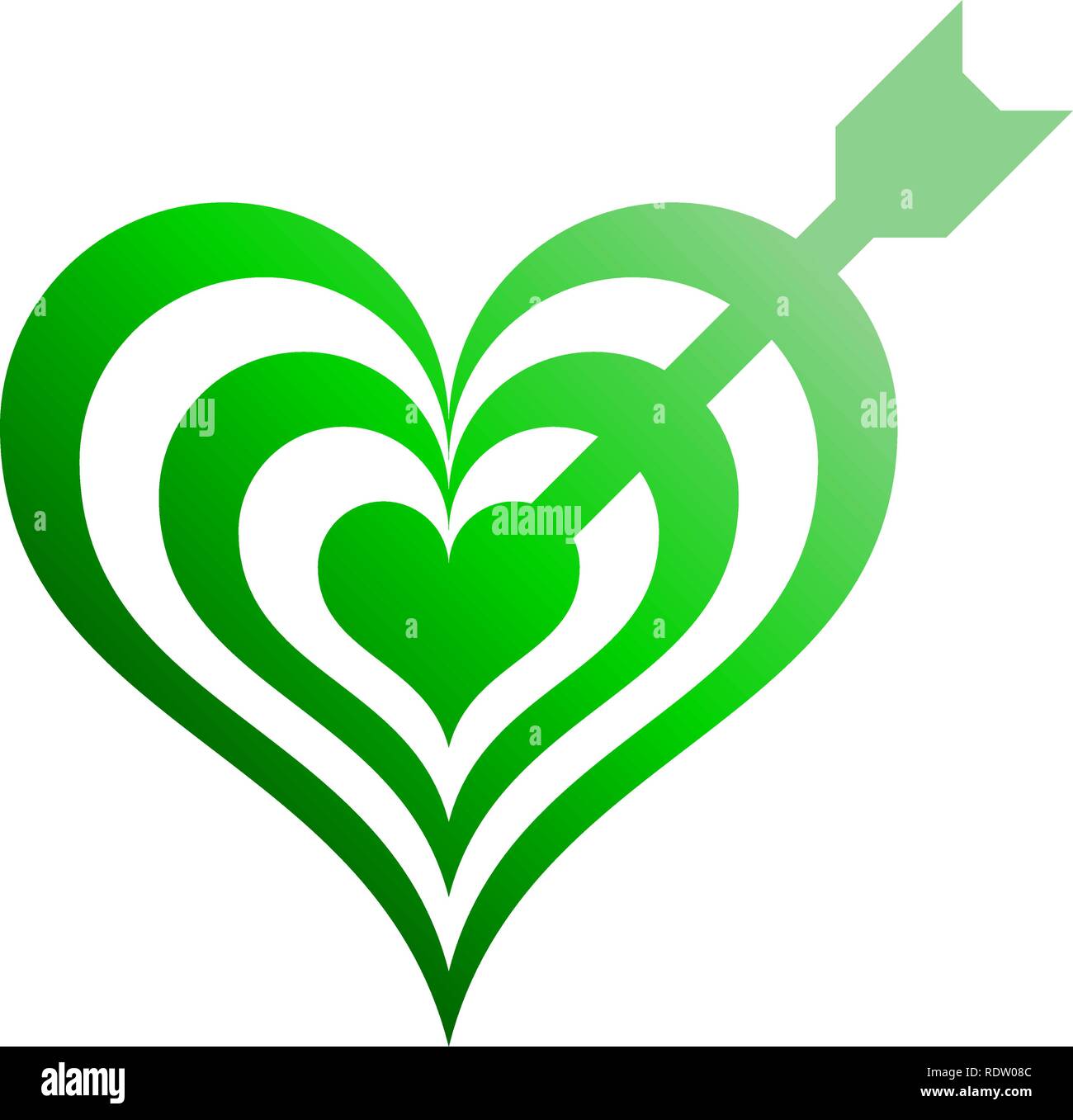 Heart target with arrow symbol icon - green gradient, isolated - vector illustration Stock Vector