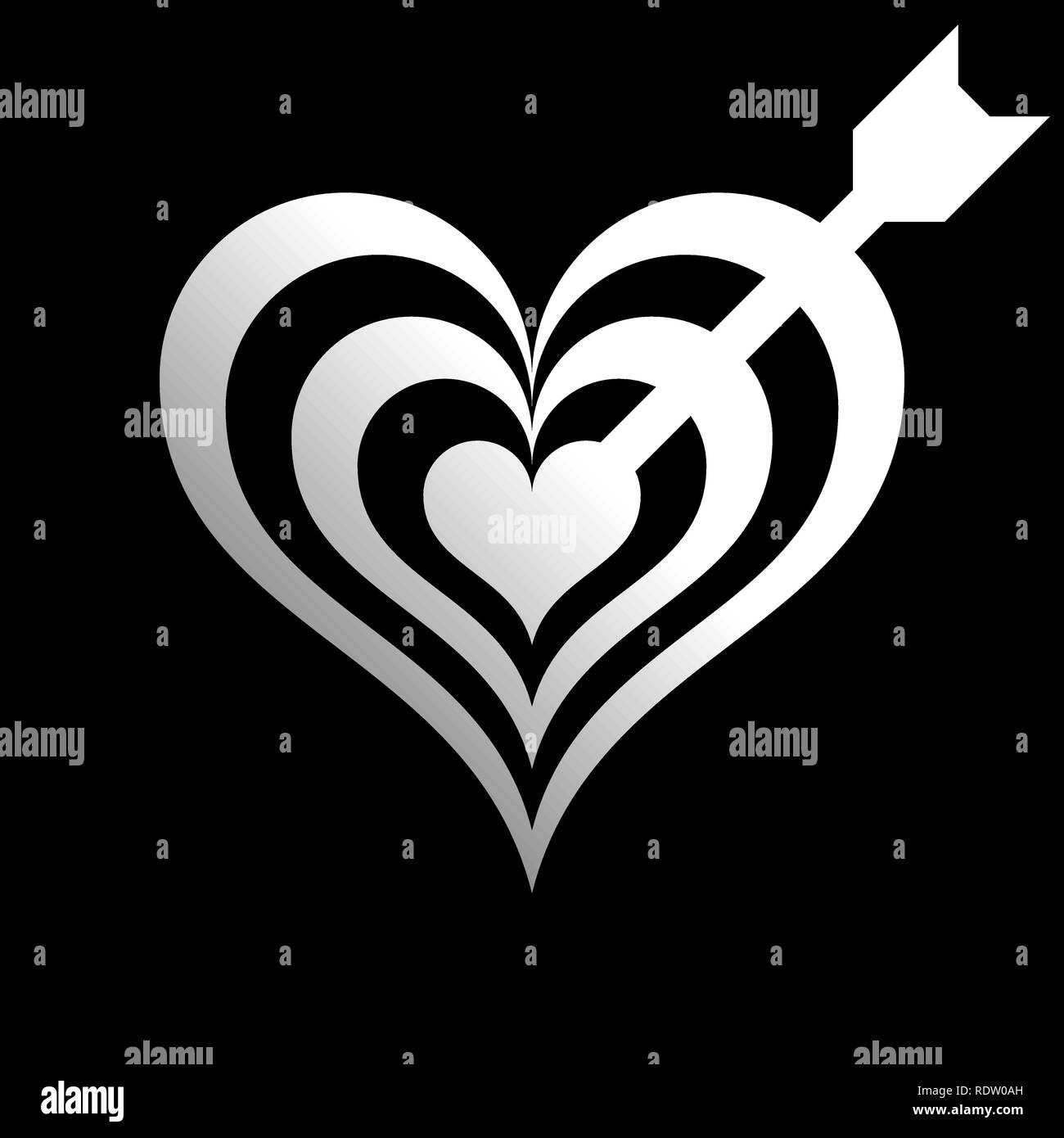 Heart target with arrow symbol icon - white gradient, isolated - vector ...