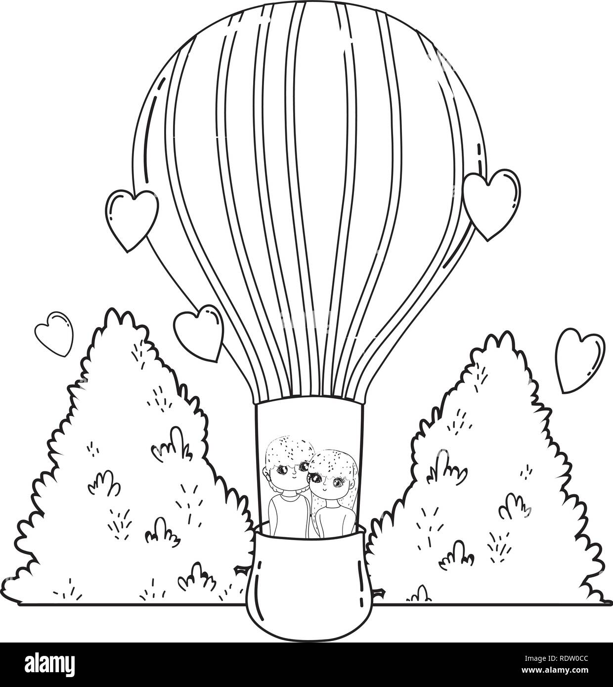 young lovers couple flying in balloon air hot Stock Vector Image & Art ...