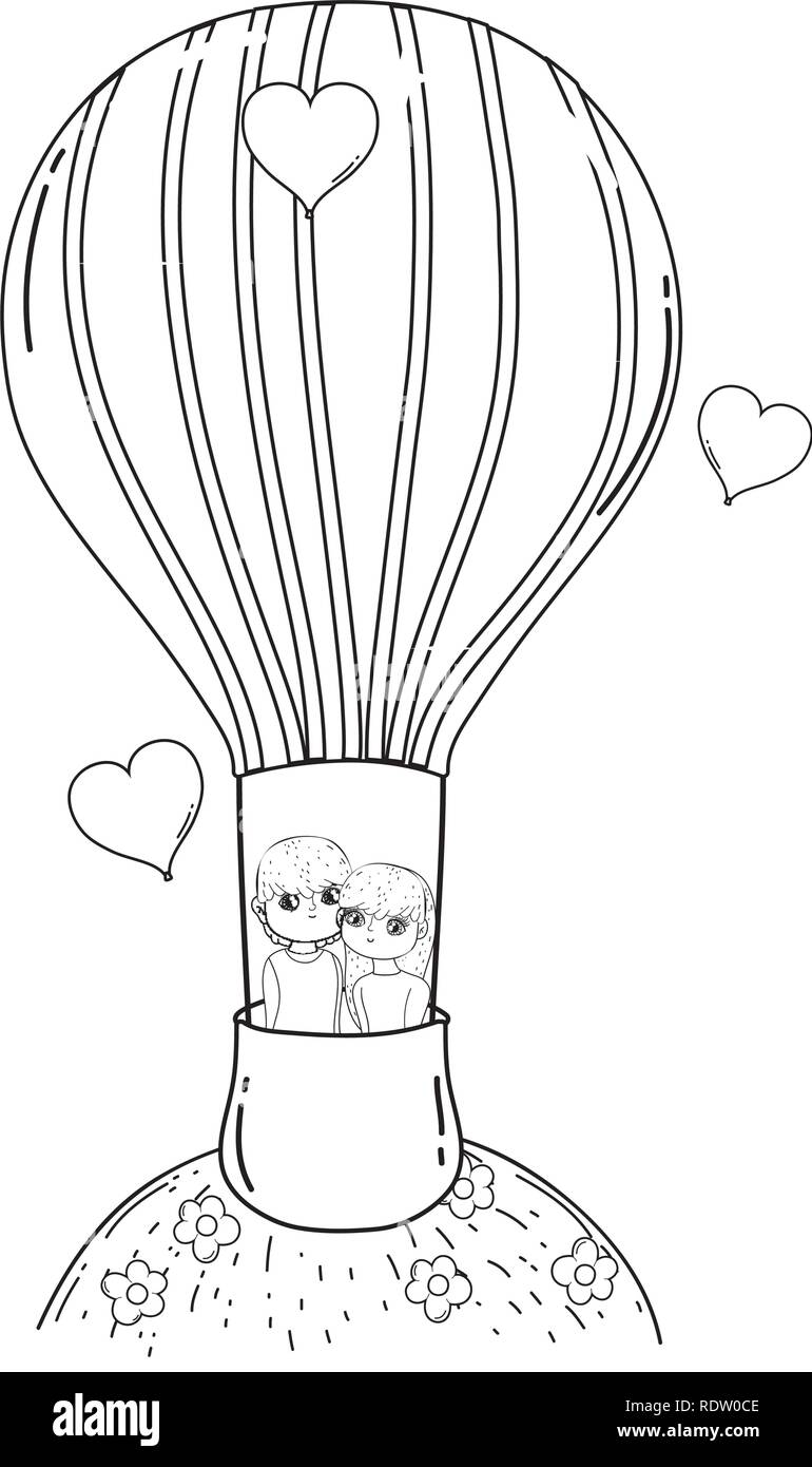 young lovers couple flying in balloon air hot Stock Vector Image & Art ...