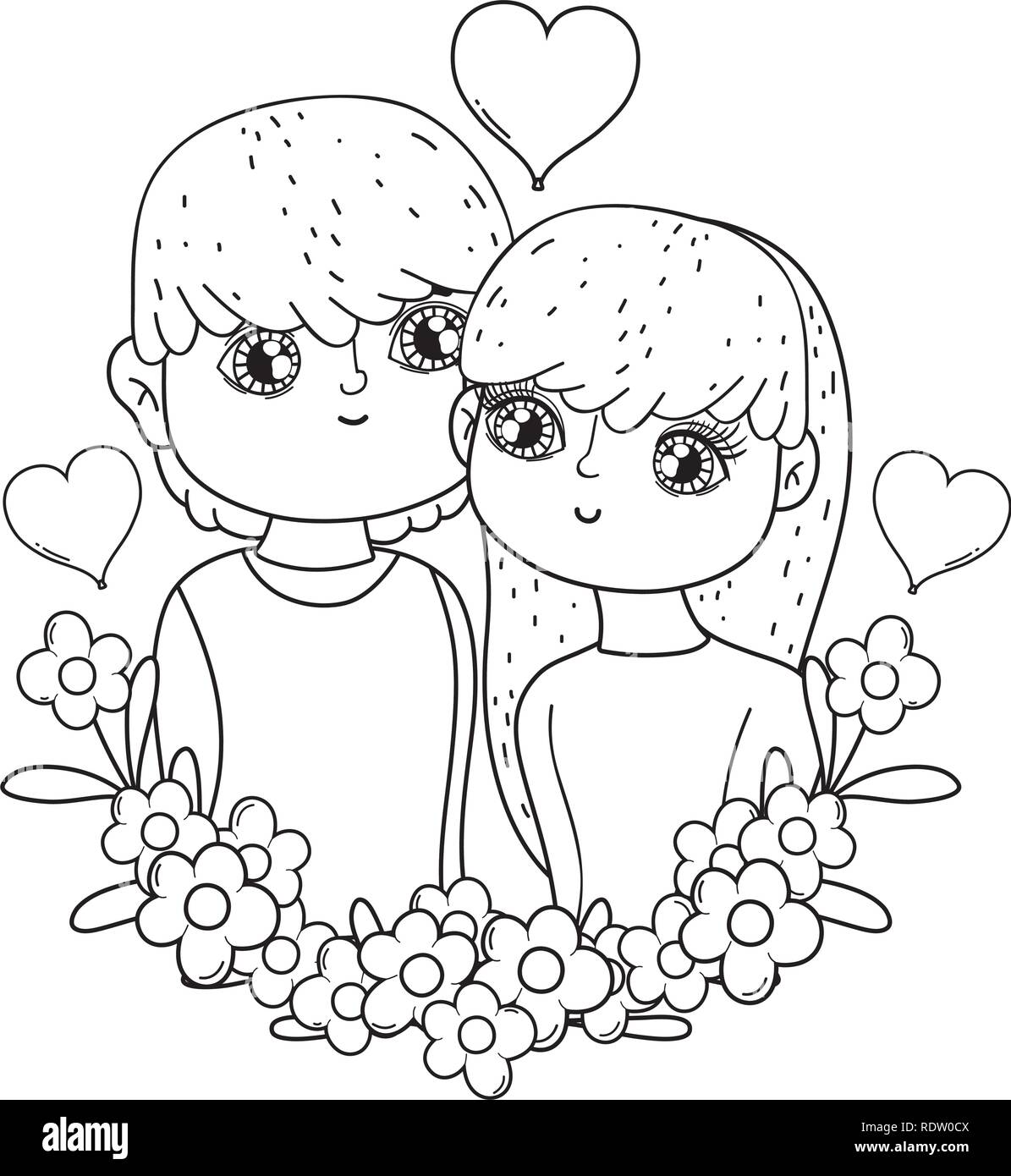 young lovers couple with hearts floating Stock Vector Image & Art - Alamy