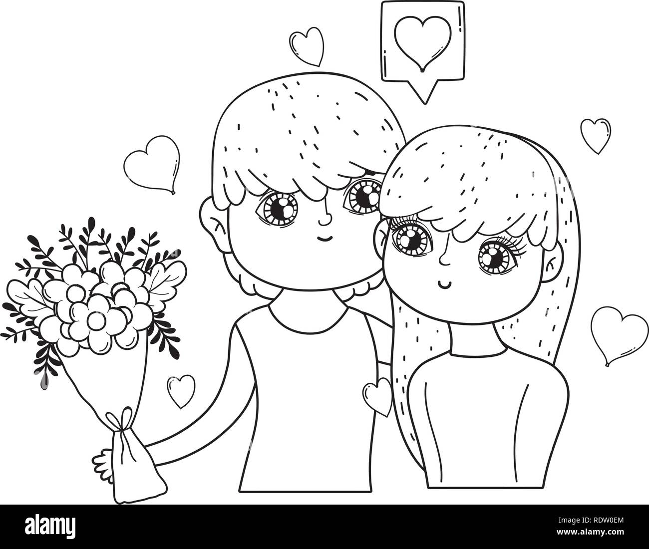 young lovers couple with hearts floating Stock Vector Image & Art - Alamy