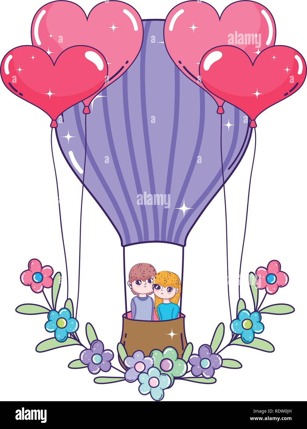 young lovers couple flying in balloon air hot Stock Vector Image & Art ...