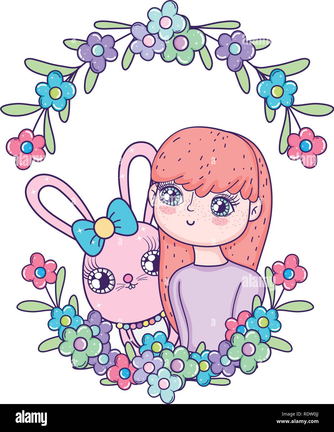 young cute girl lover with little rabbit Stock Vector Image & Art - Alamy