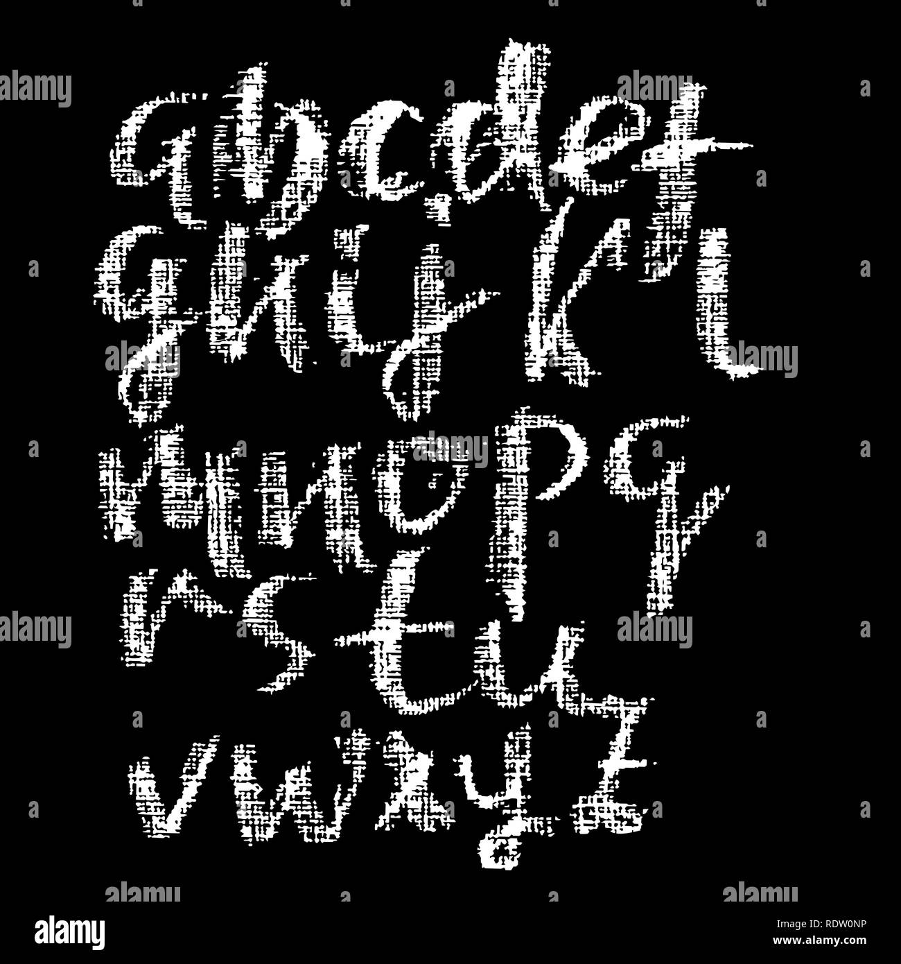 Chalk lower case font. Grunge script on chalkboard. Vector calligraphy