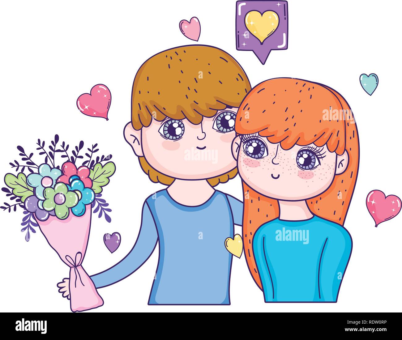 young lovers couple with hearts floating Stock Vector Image & Art - Alamy