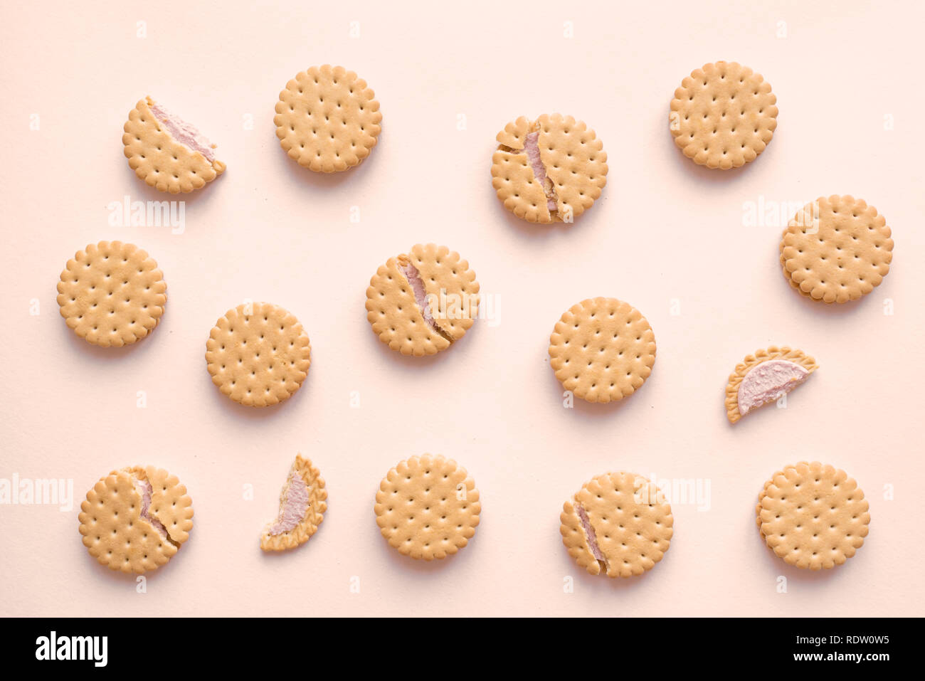 Cookies biscuits crackers flat lay on beige background, top view. Stock Photo