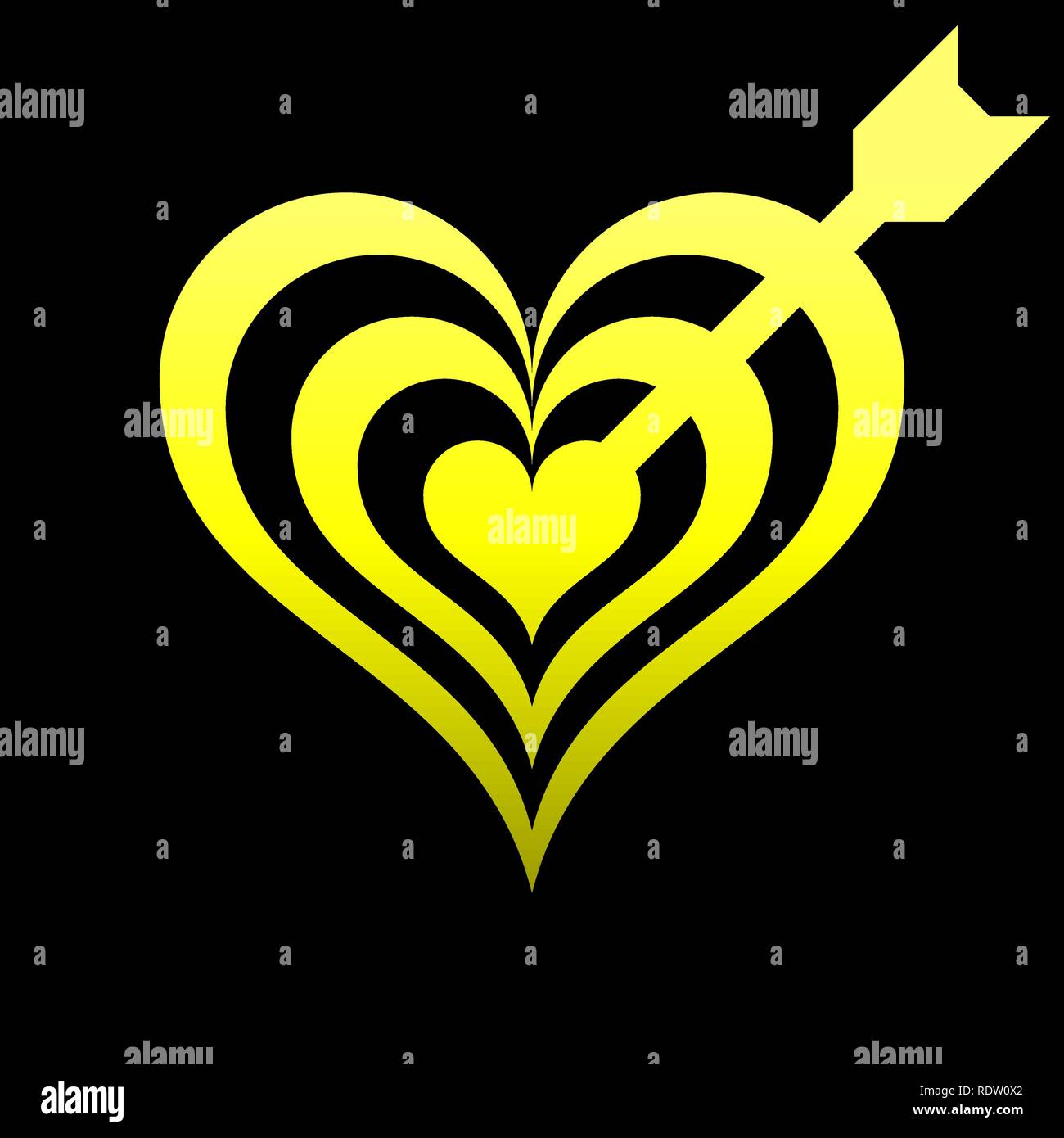Heart target with arrow symbol icon - yellow gradient, isolated - vector illustration Stock Vector