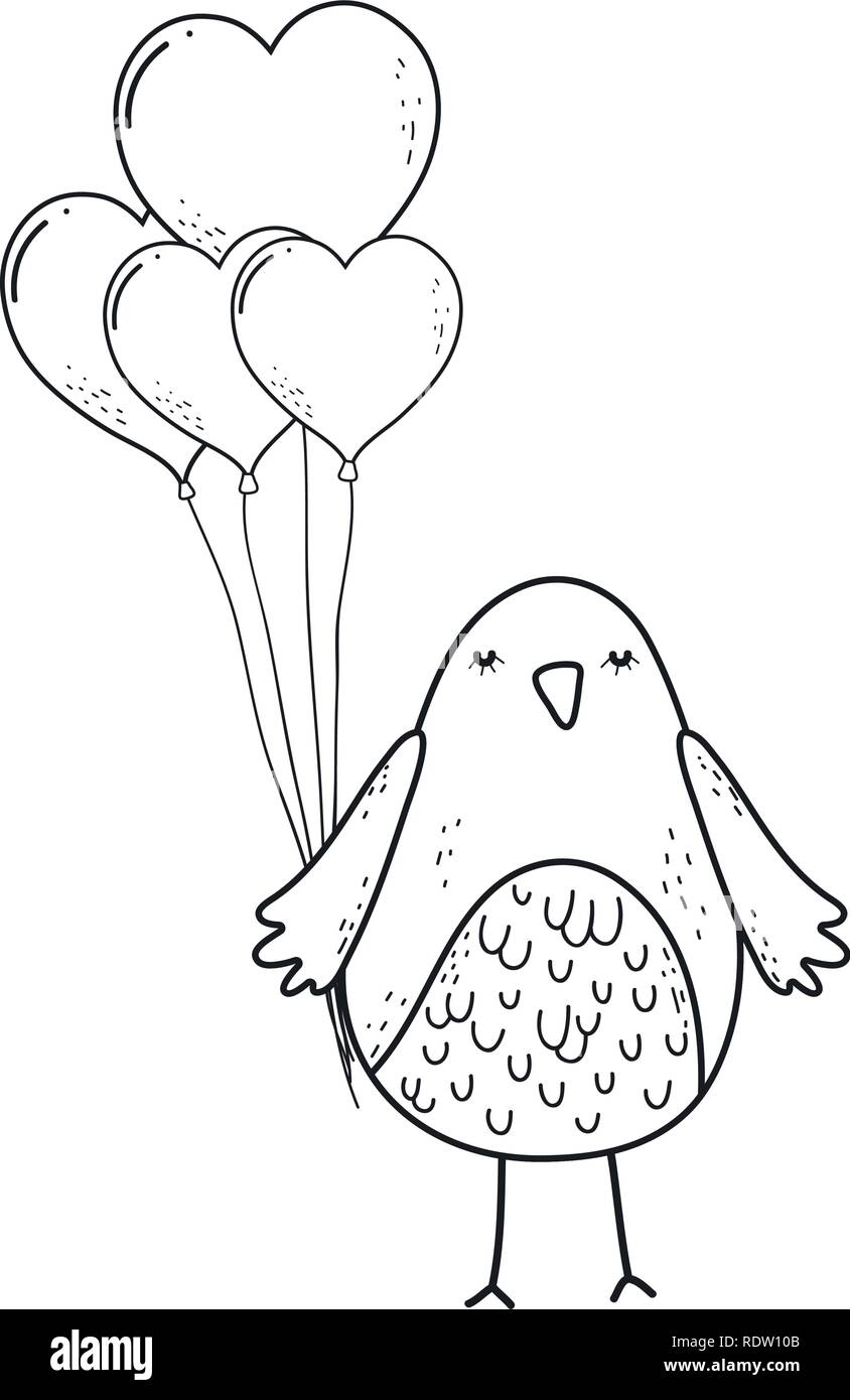 cute little bird with balloons helium lovely character Stock Vector ...