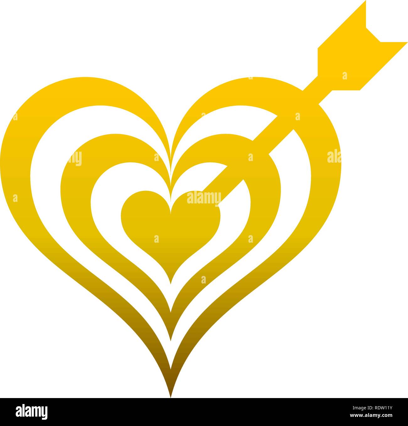 Heart target with arrow symbol icon - golden gradient, isolated - vector illustration Stock Vector