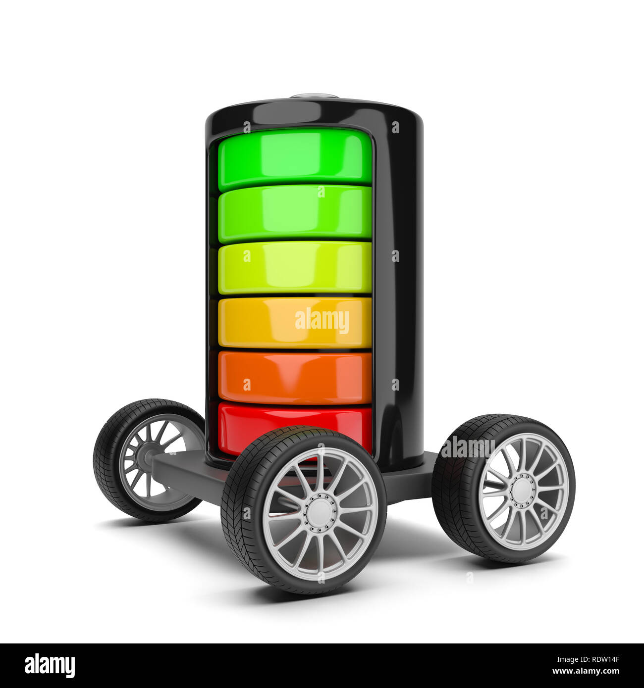 Electric Battery with Wheels on White Background 3D Illustration Stock Photo