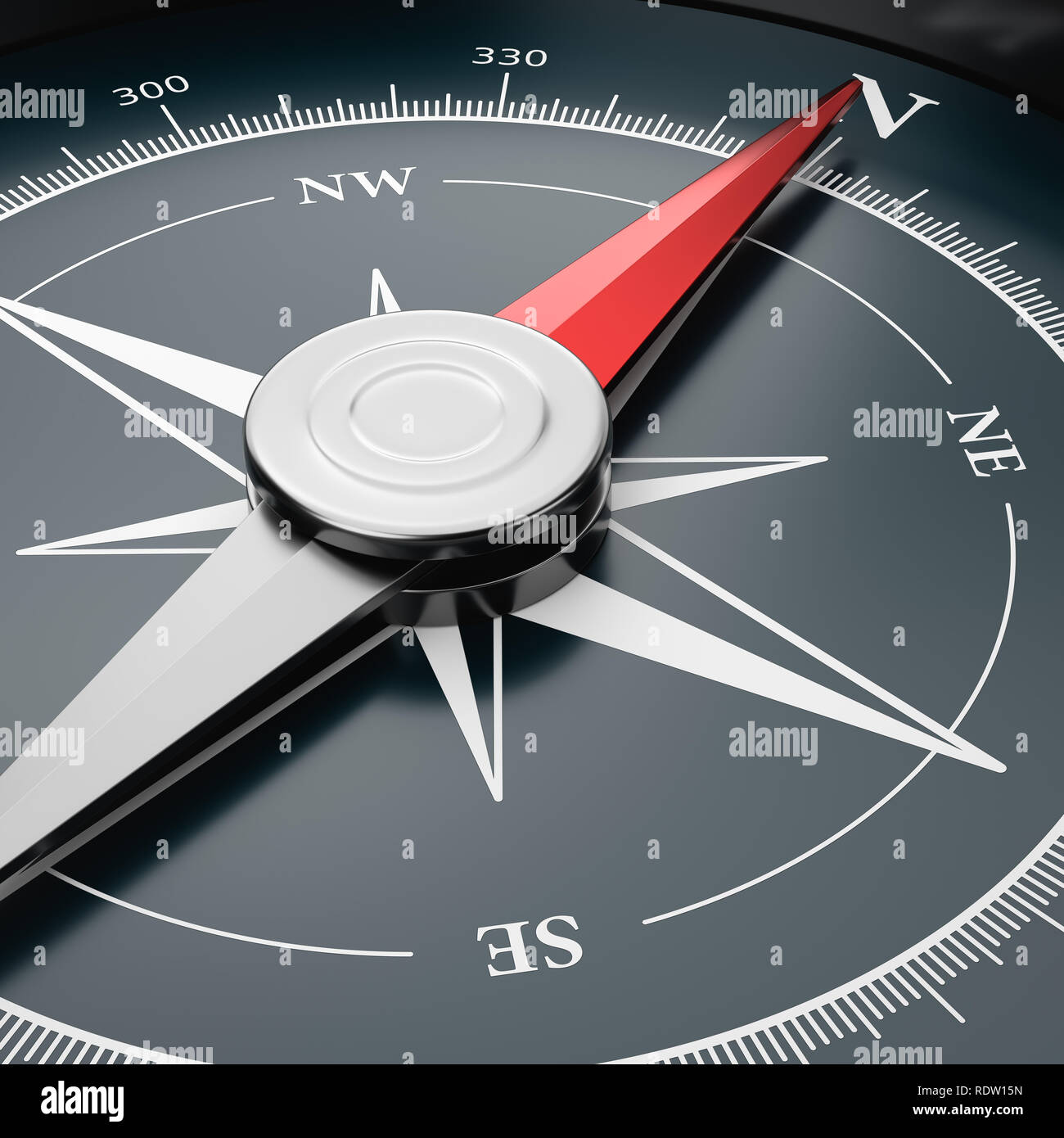 Metallic Compass with Red Magnetic Needle Pointing Toward the North  Close-up 3D Illustration Stock Photo - Alamy