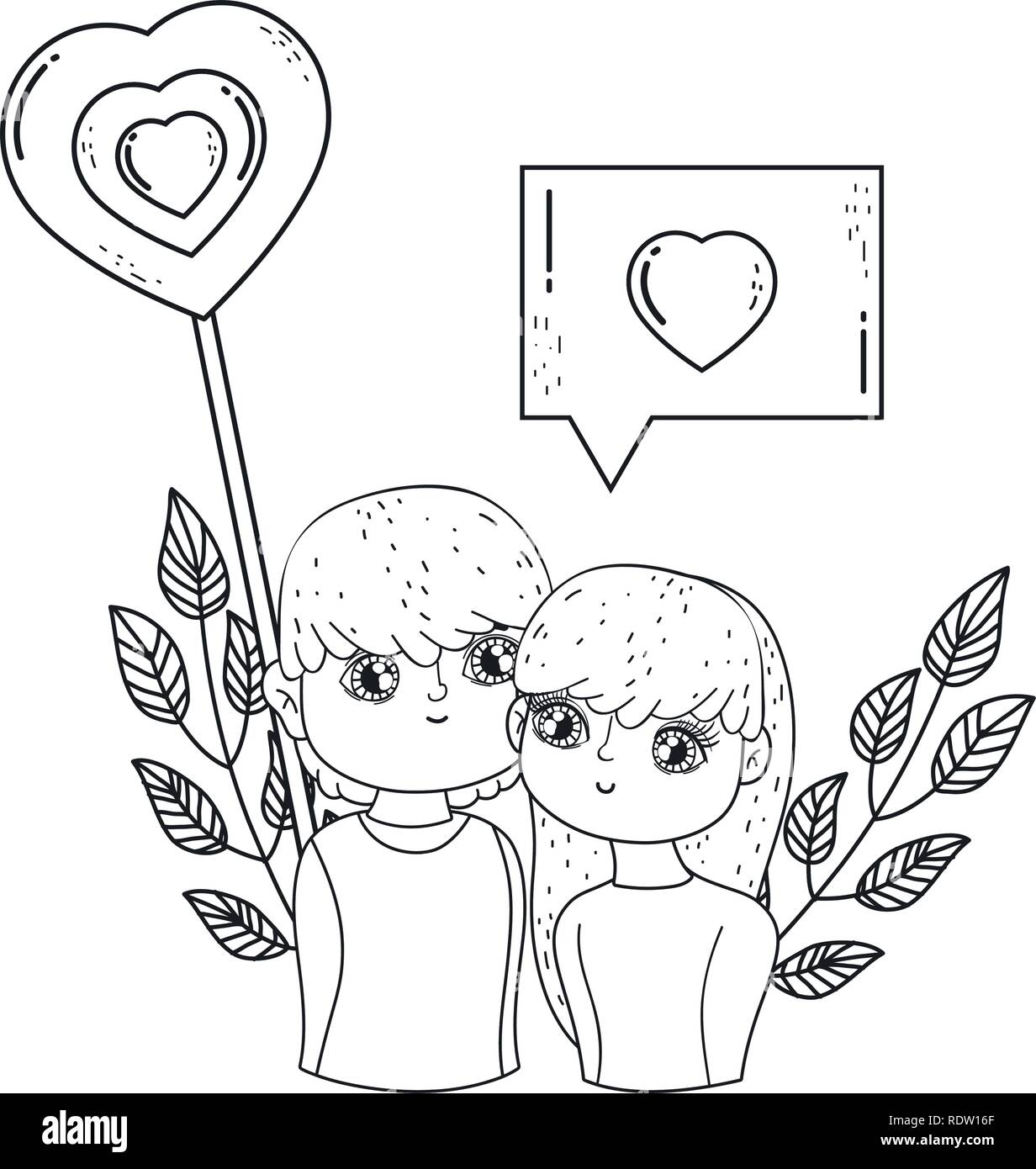 young lovers couple with floral decoration Stock Vector Image & Art - Alamy