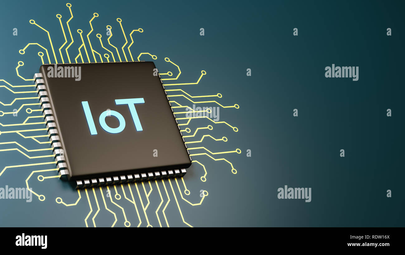 Computer Processor with IoT Text with Copyspace 3D Illustration, Internet Of Things Concept Stock Photo