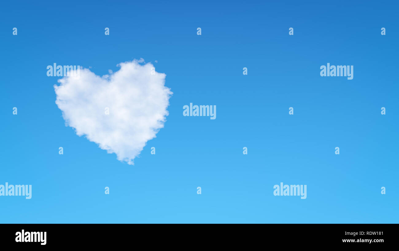 Single Heart Shape Cloud in the Blue Sky with Copyspace Stock Photo