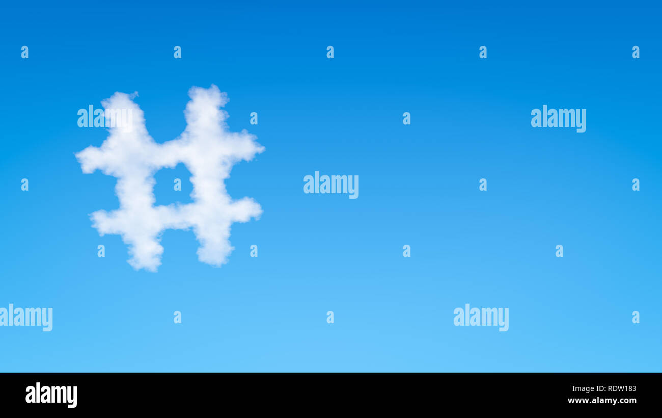 Single Hash Symbol Shaped Cloud in the Blue Sky with Copyspace Stock Photo