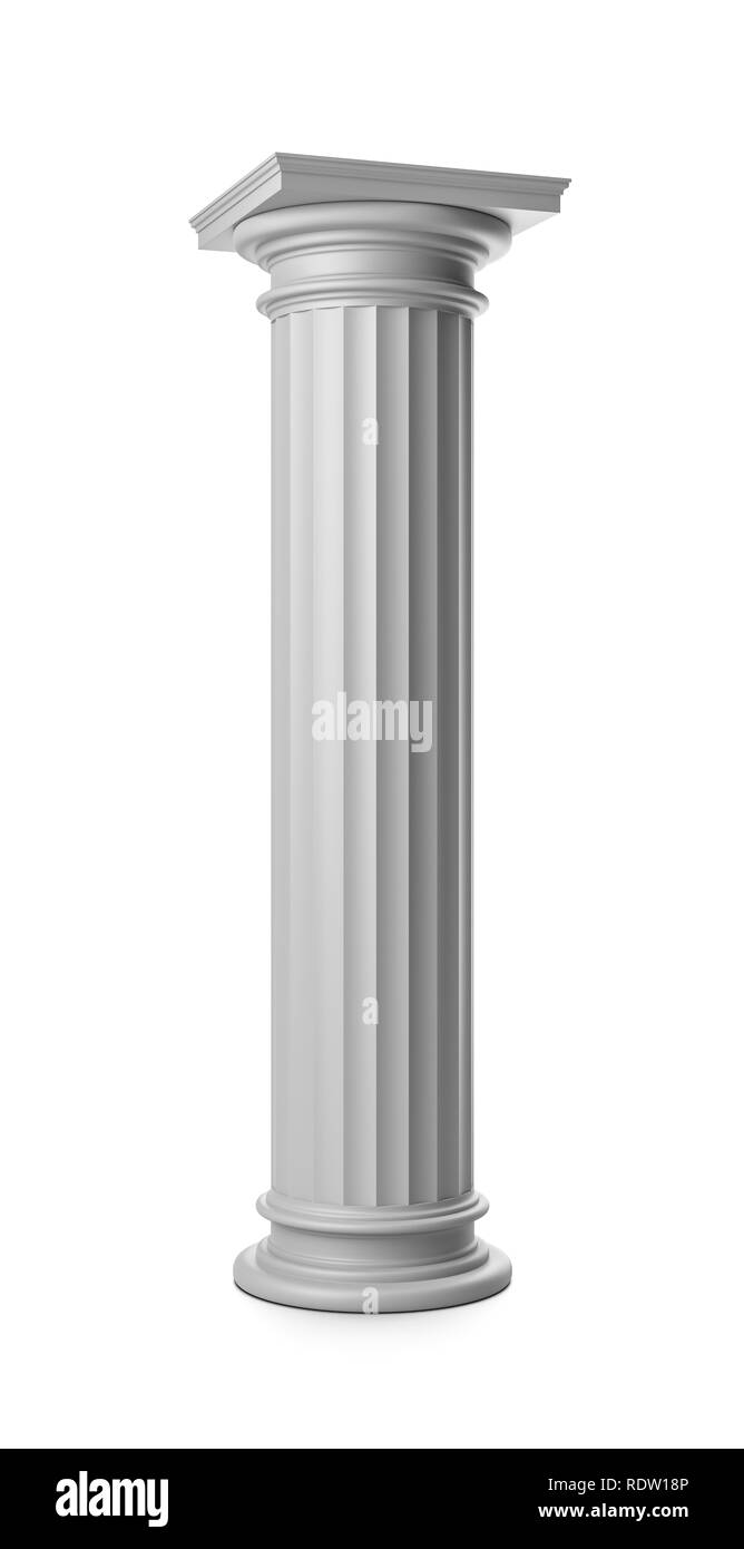 Single Greek Column on White Background 3D Render Stock Photo