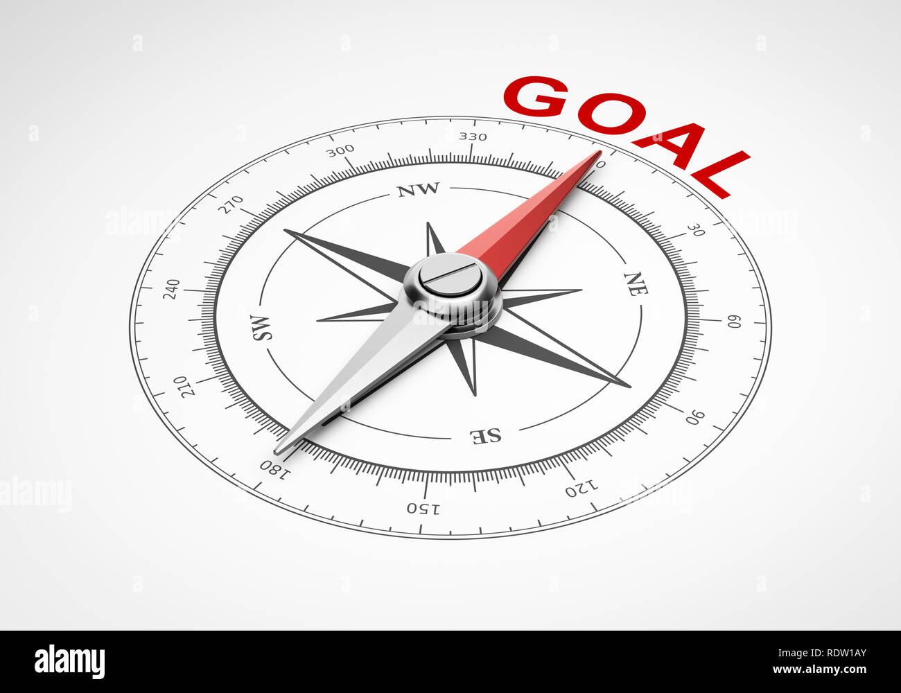 Magnetic Compass with Needle Pointing Red Goal Word on White Background 3D Illustration Stock Photo