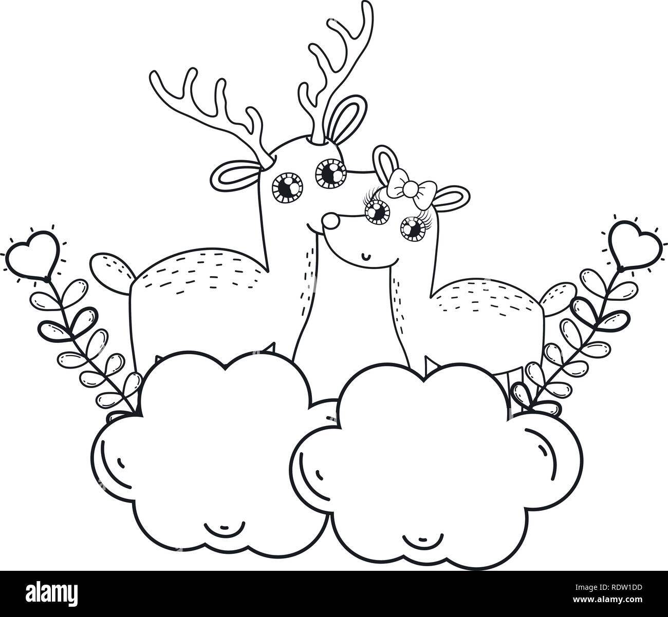 Cute Love Reindeer Couple Characters Stock Vector Image And Art Alamy