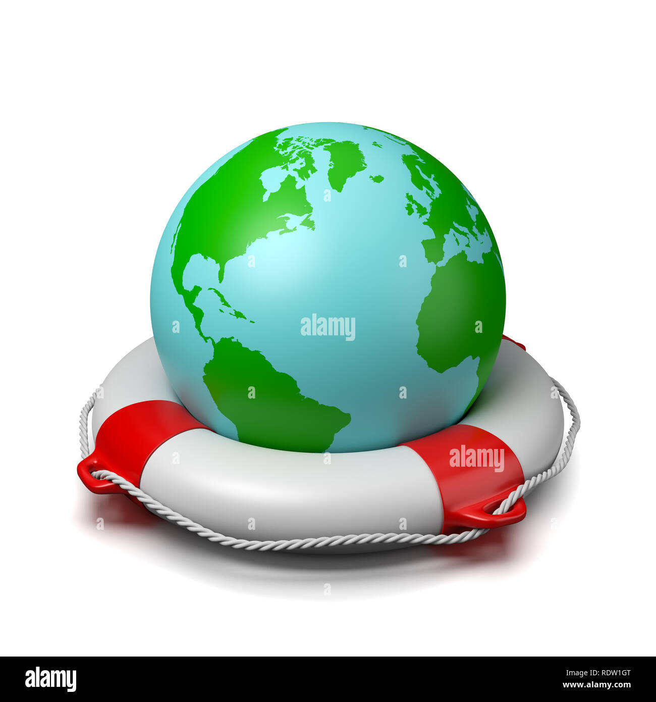 World Planet on a Lifebuoy on White Background 3D Illustration Stock Photo