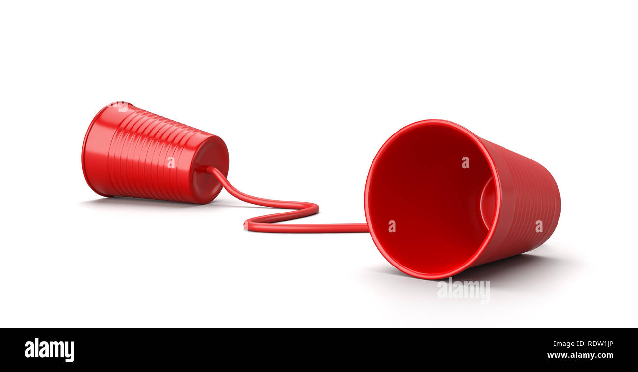 Red Plastic Cup Phone Isolated on White Background 3D Illustration, Communication Concept Stock Photo