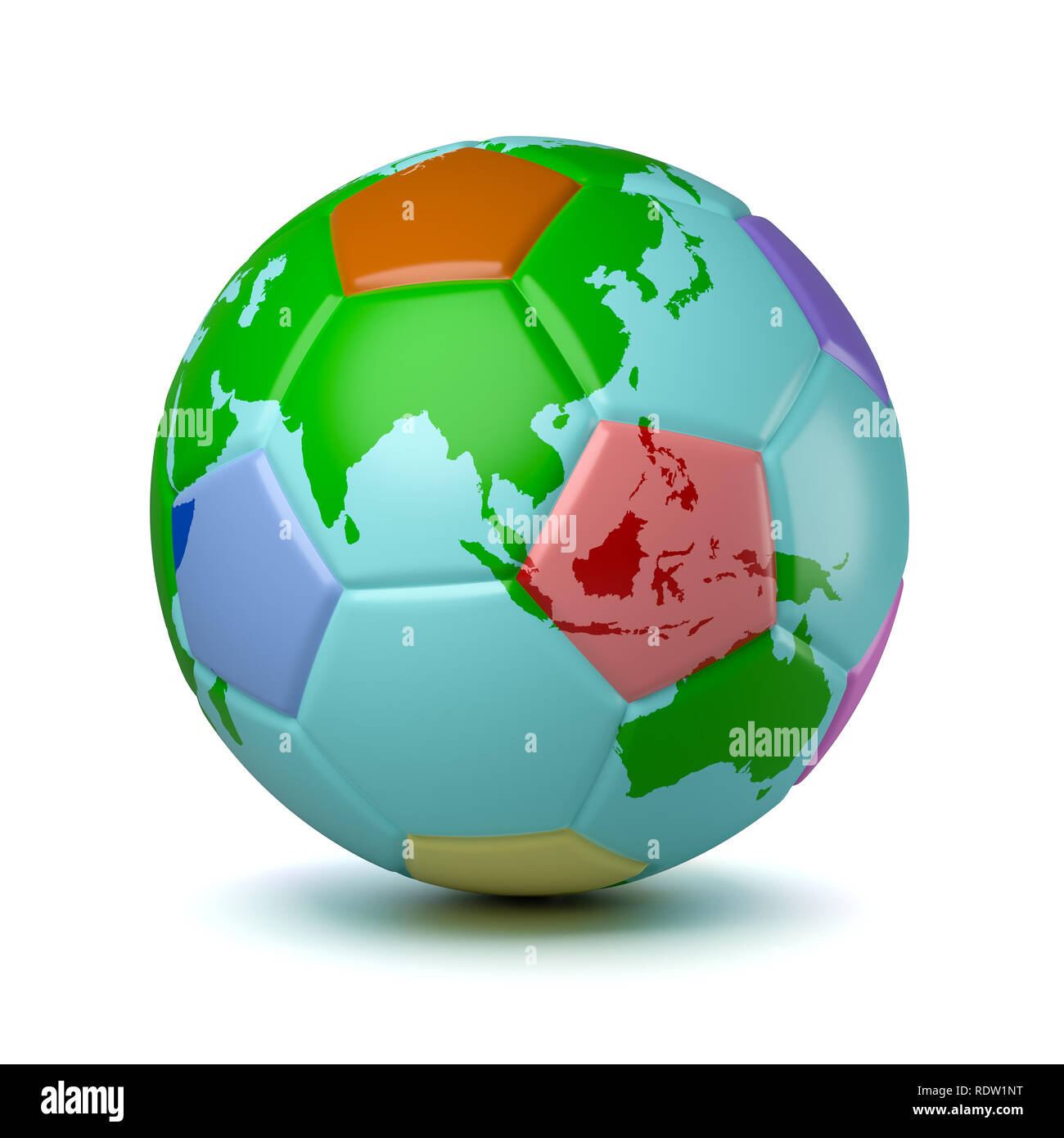 Colorful Soccerball with World Map 3D Illustration on White Background Stock Photo