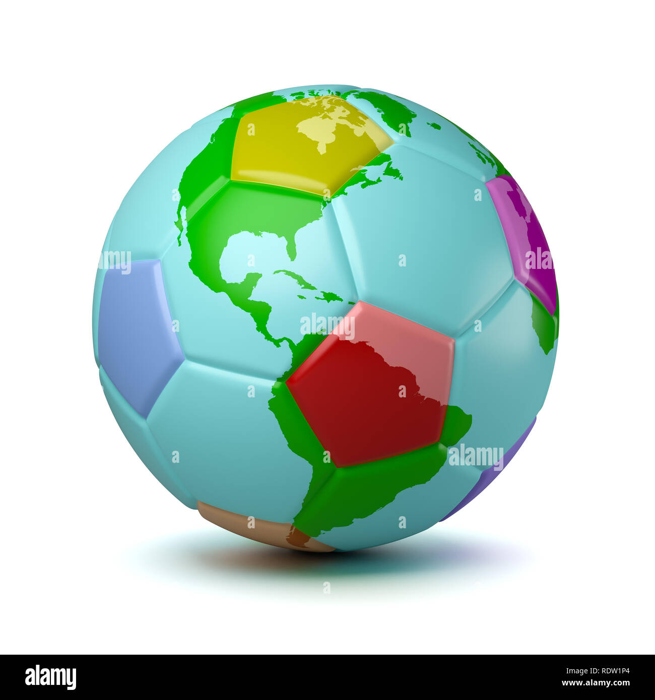 Colorful Soccerball with World Map 3D Illustration on White Background Stock Photo