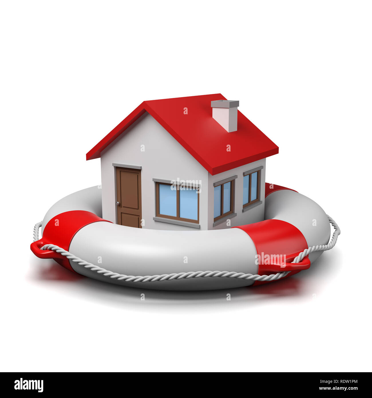 House on a Lifebuoy on White Background 3D Illustration Stock Photo