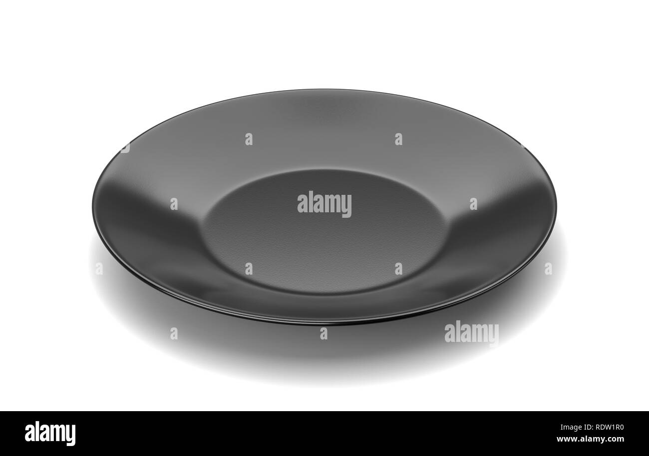 One Single Empty Black Plate Isolated on White Background 3D