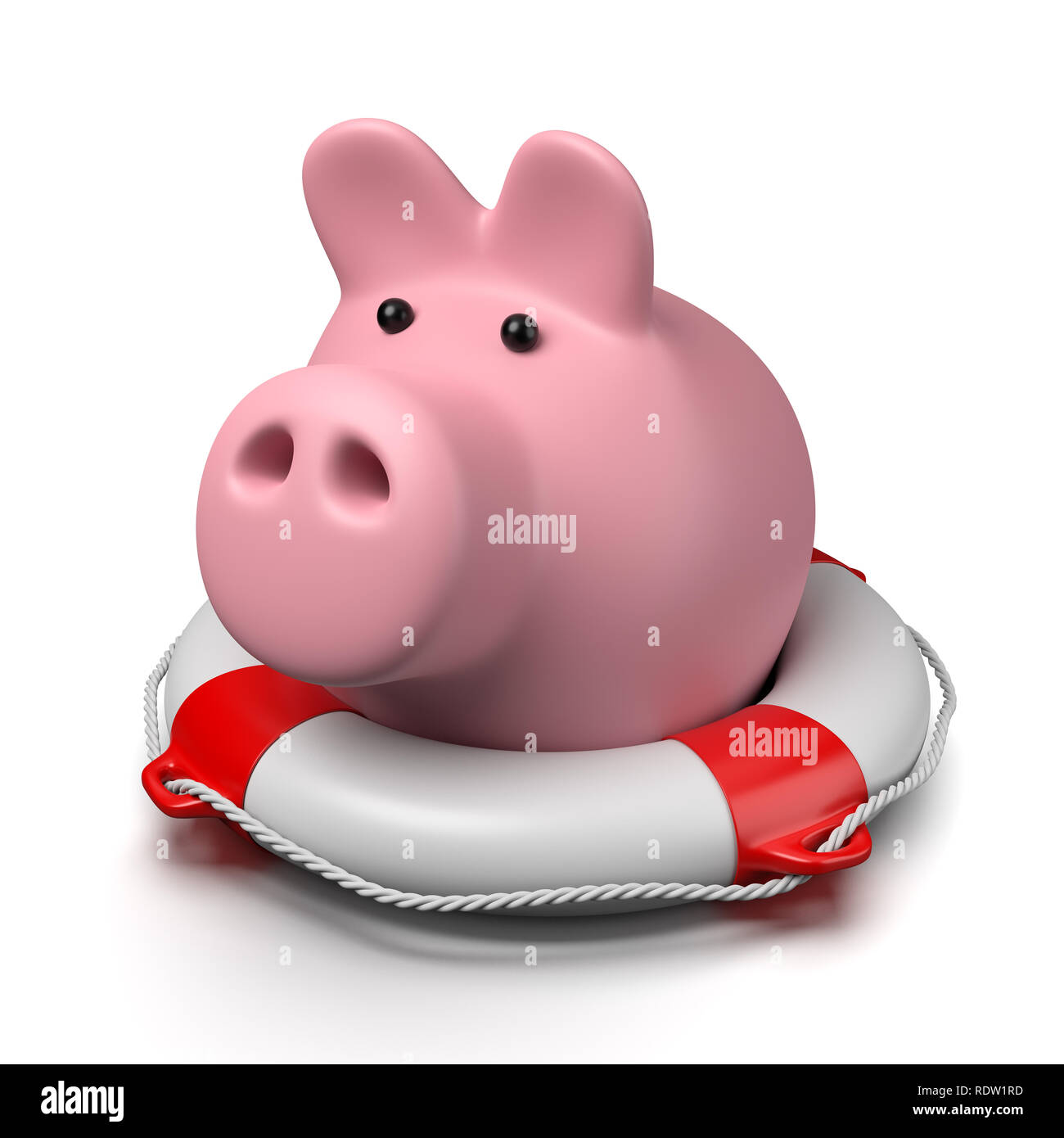 Pink Piggy Bank on a Lifebuoy on White Background 3D Illustration Stock ...