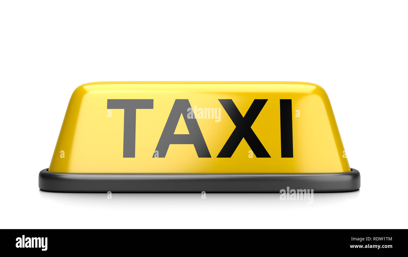 Yellow Taxi Roof Signboard on White Background 3D Illustration Stock Photo