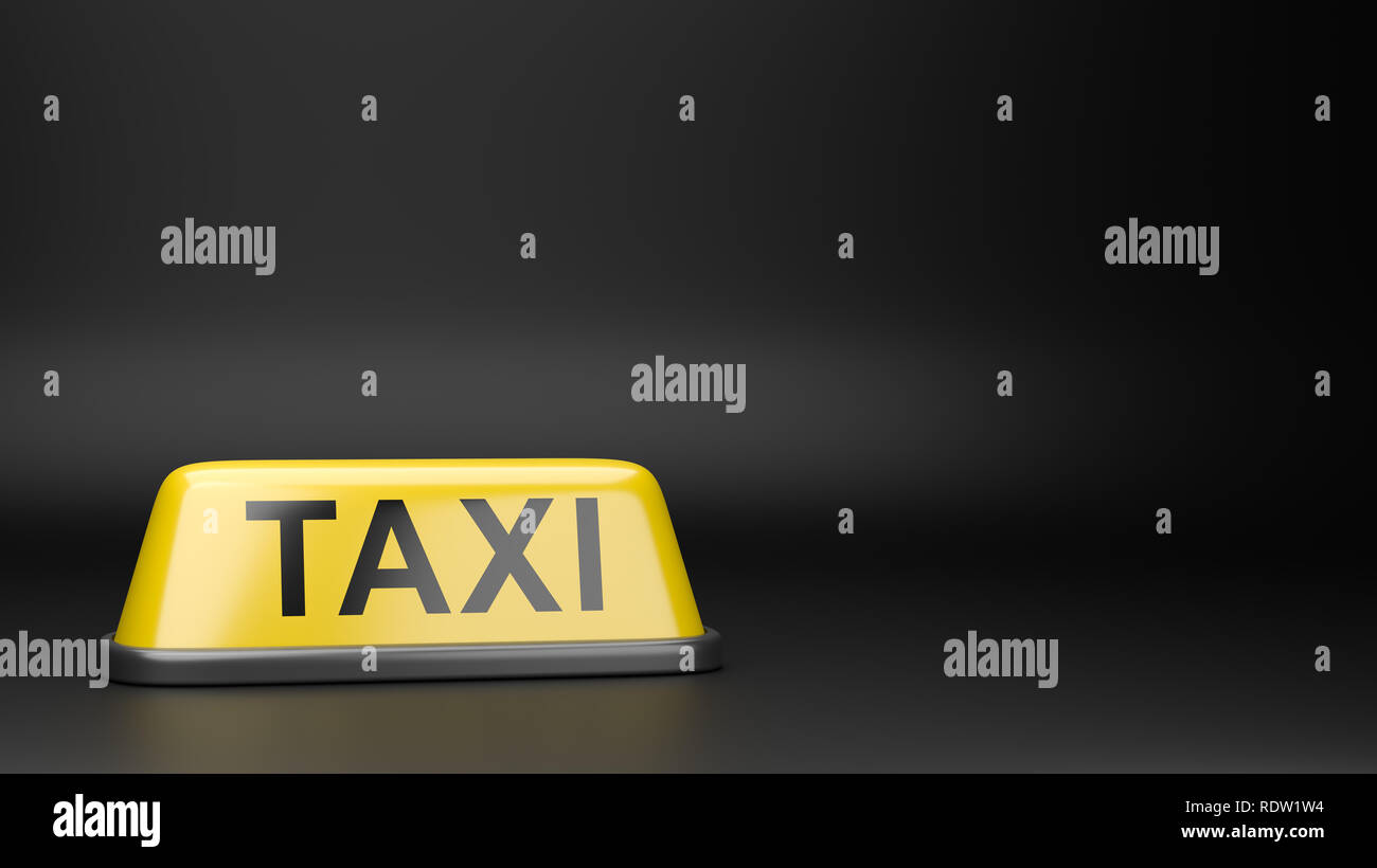 Yellow Taxi Roof Signboard on Black Background with Copyspace 3D Illustration Stock Photo